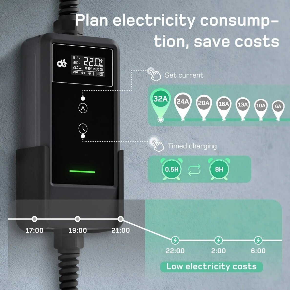 DEPOW mobili elektromobilių įkrovimo stotelė EV, 22 kW, 10 m 6