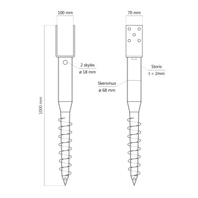 Įsukamas U formos polis 70*100*1000*2 HDG 1 Įsukamas U formos polis 70*100*1000*2 HDG 1